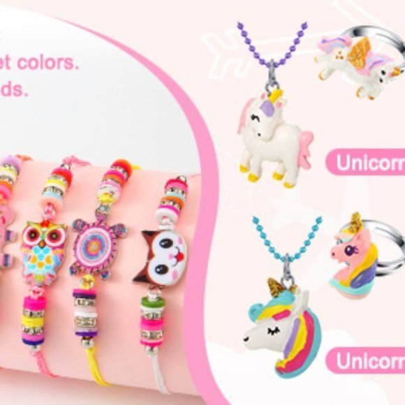 NEW 24 Pcs Little Girl Jewelry Kids Unicorn Necklace Cute Woven Bracelet… - Picture 4 of 5